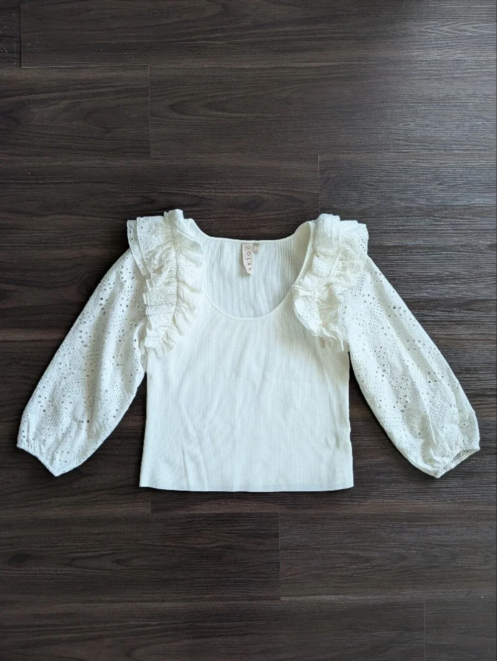Anthropologie Dolan Eyelet Ruffle Sleeve Sweater Top White Top Boho Going Out XL